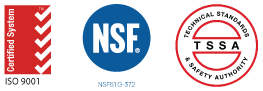 Certified System ISO 9001, NSF, and TSSA Certifications